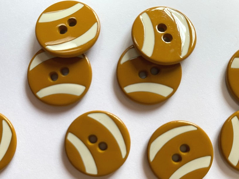 18mm - Glossy Mustard and Off White Metal Buttons