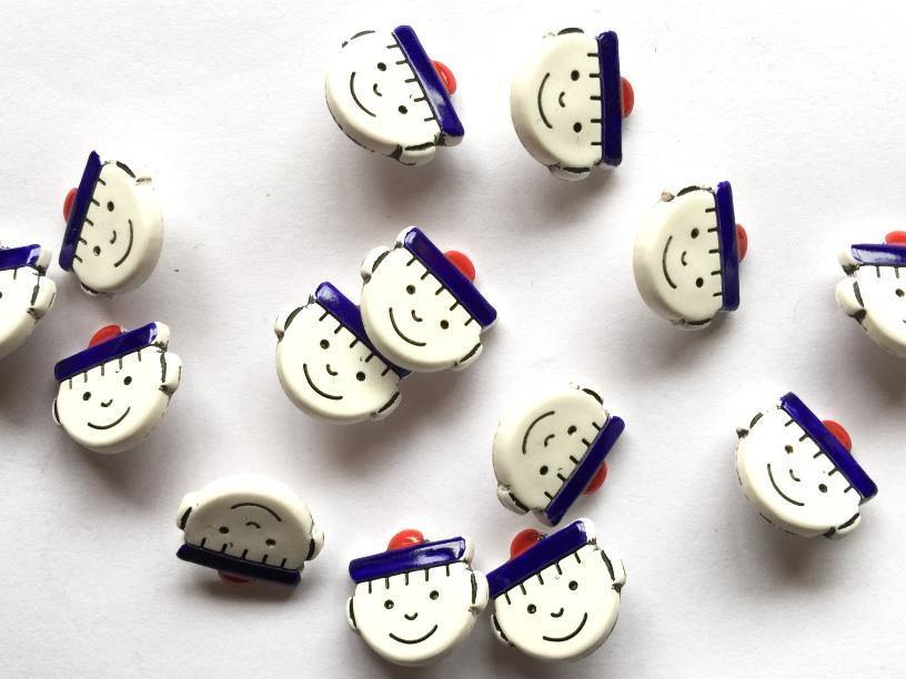 12mm - Happy Sailor Faces with PomPom Hat TextileGarden