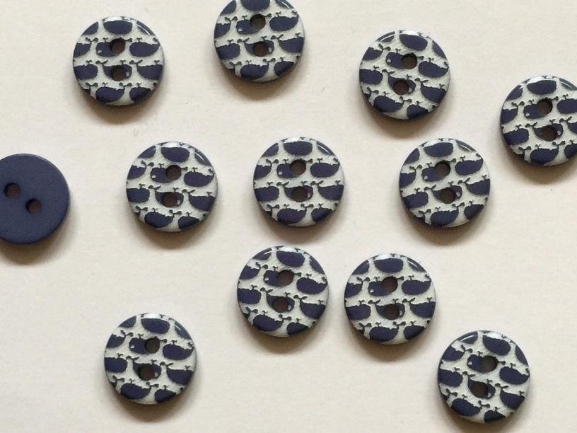 12mm - White with Navy Blue Whales TextileGarden