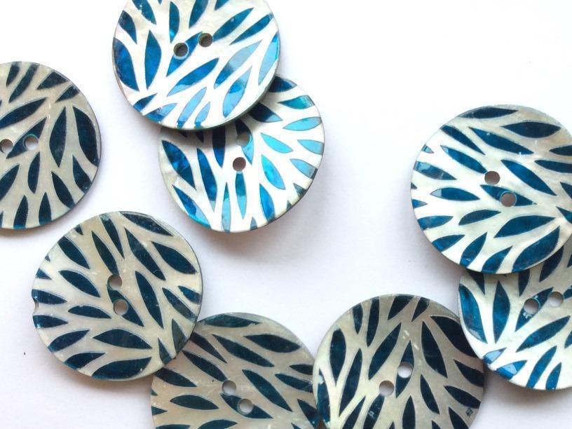 27mm - Teal Leaf Pattern TextileGarden