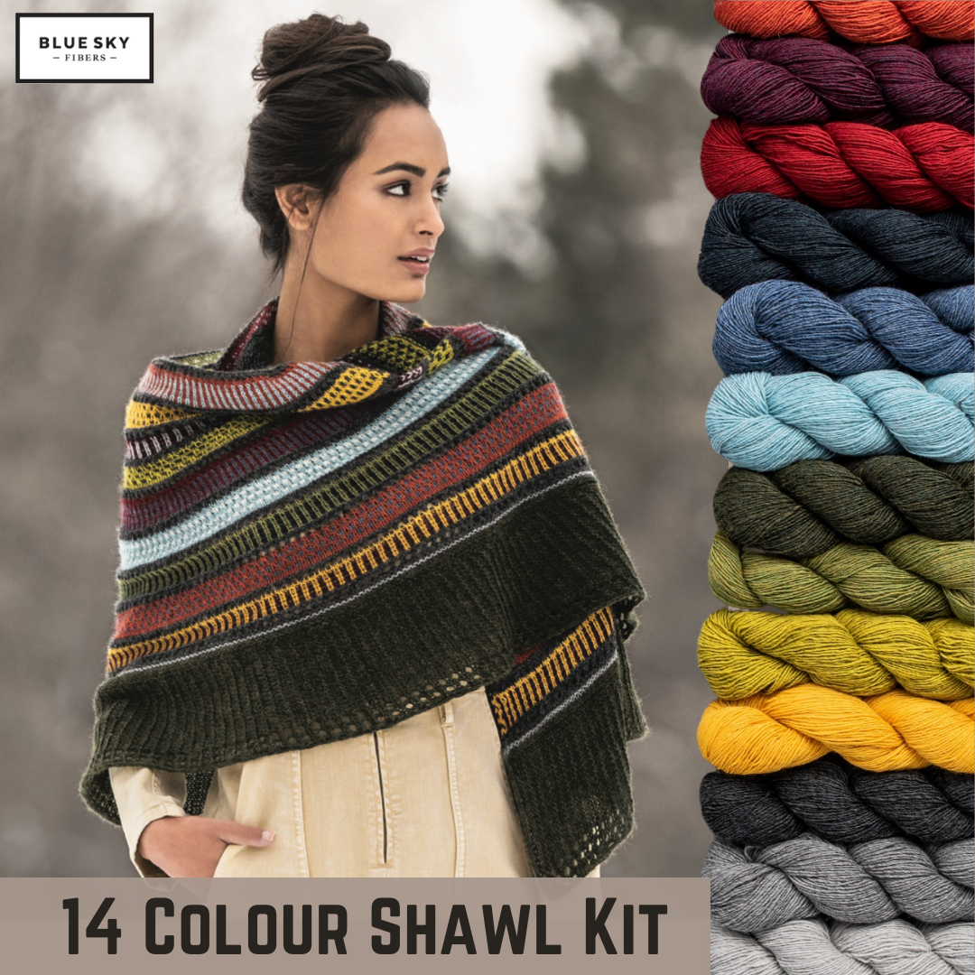 14 Colour Woolstok Light Shawl Kit Blue Sky Fibers