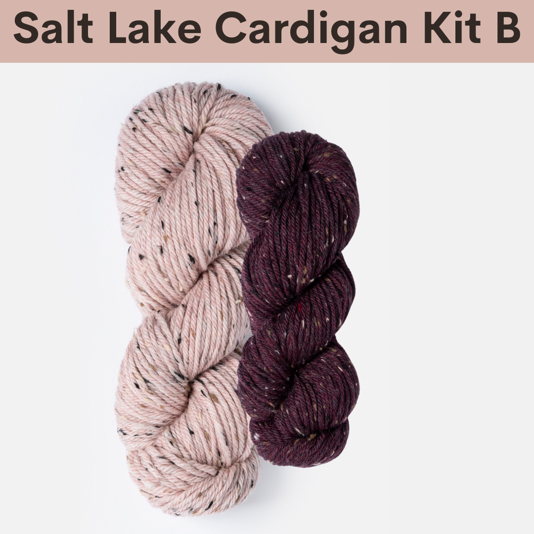 Salt Lake Cardigan Kits with Woolstok Tweed Blue Sky Fibers