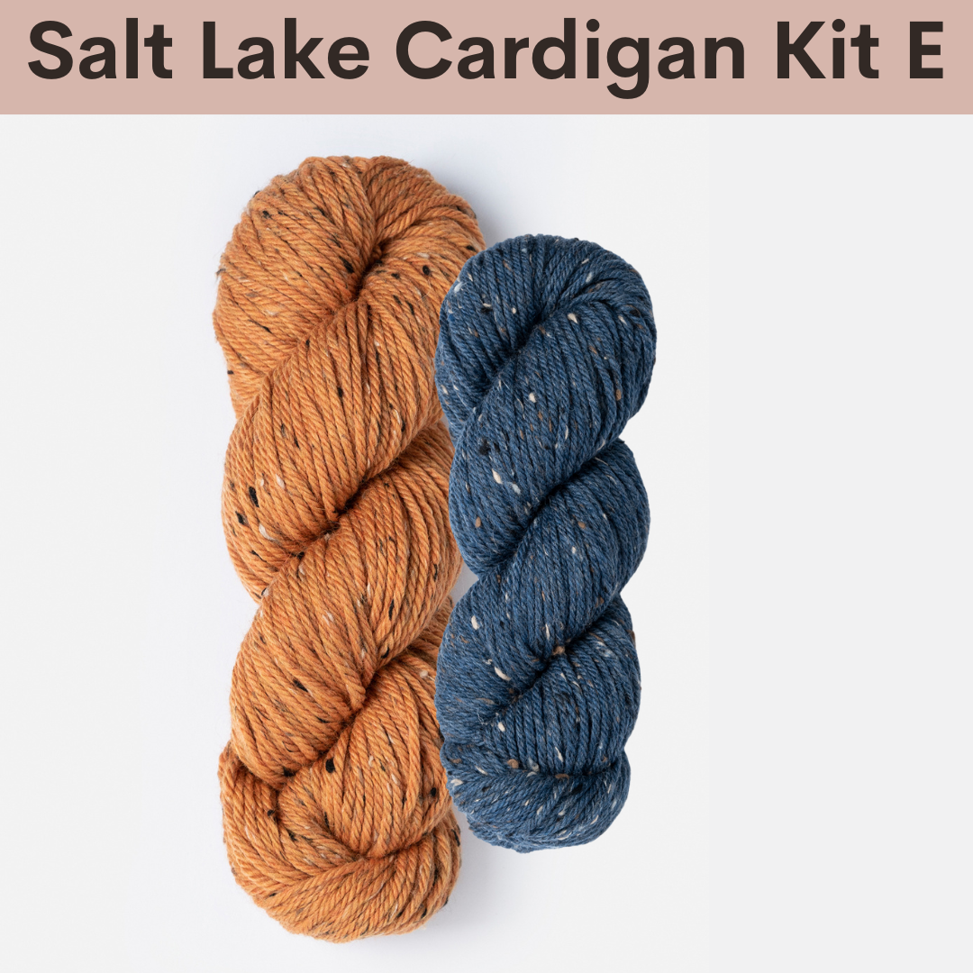 Salt Lake Cardigan Kits with Woolstok Tweed Blue Sky Fibers