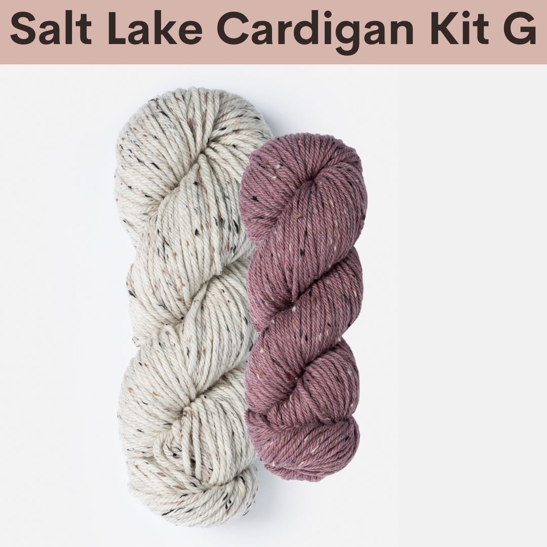 Salt Lake Cardigan Kits with Woolstok Tweed Blue Sky Fibers