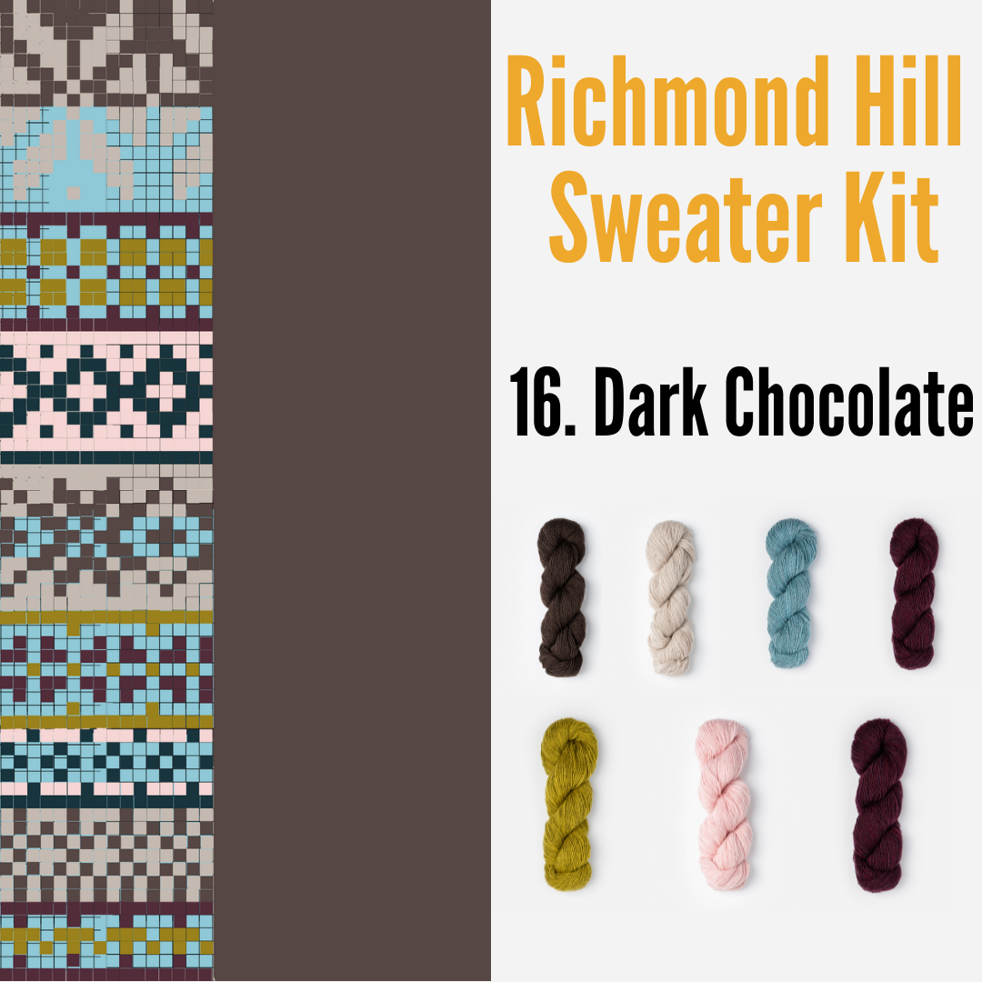 Richmond Hill Sweater Kit 16 - Dark Chocolate Blue Sky Fibers