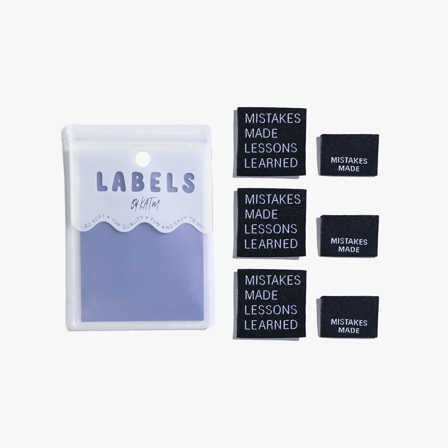 "Mistakes Made Lessons Learned" Woven Labels 6 Pack Kylie and the Machine