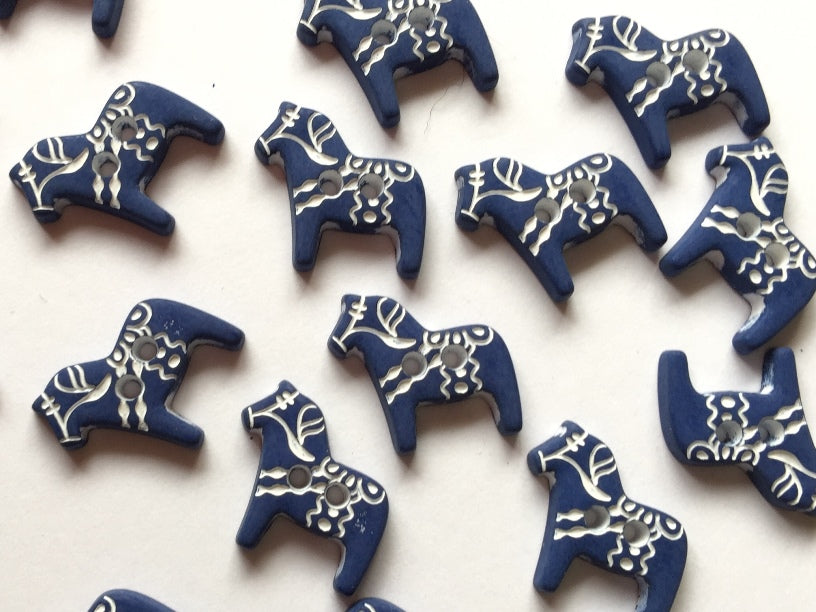 18mm - Blue Dala Horse / Pony Buttons TextileGarden