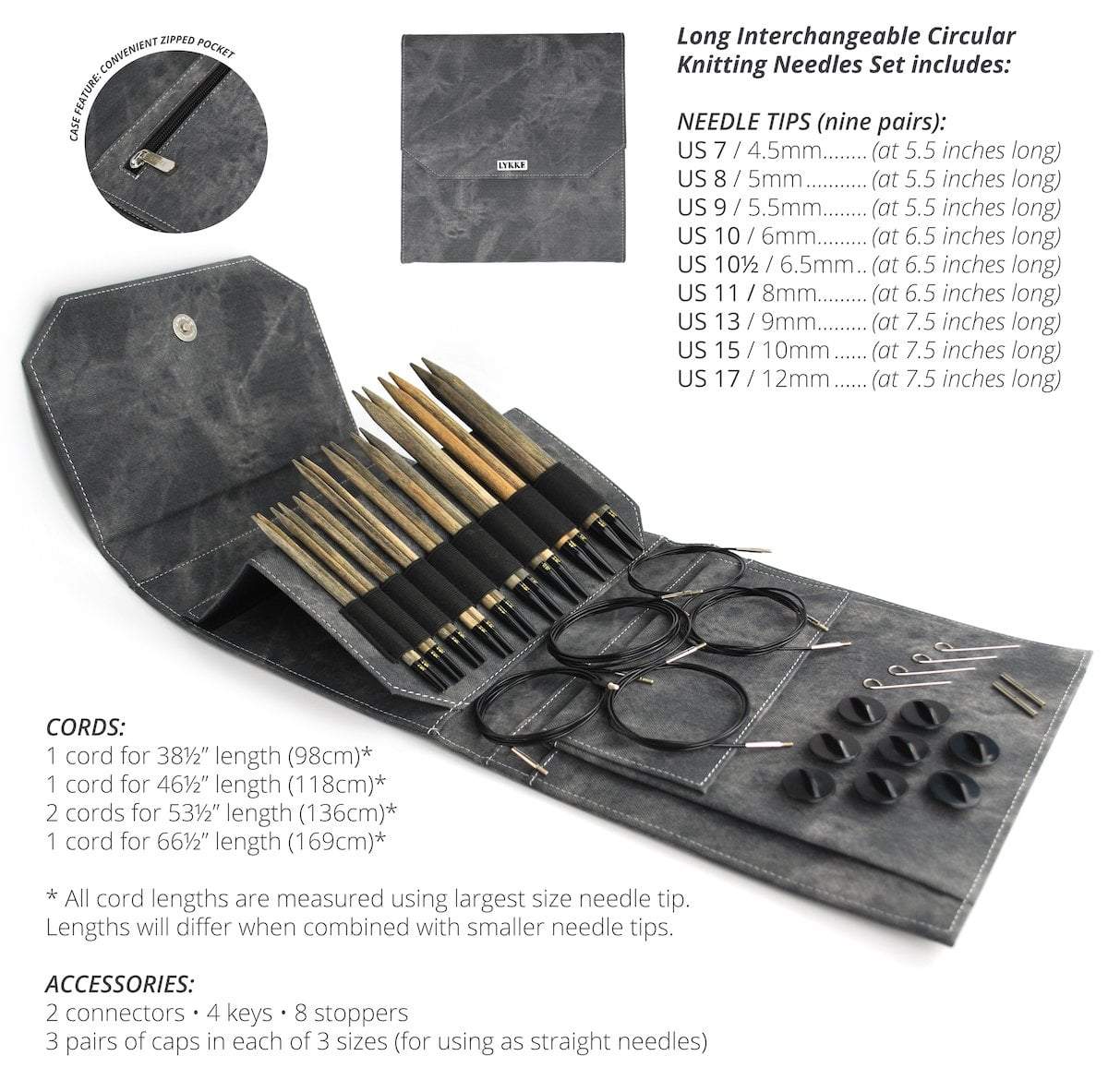 LYKKE Long Interchangeable Circular Knitting Needle Set LYKKE