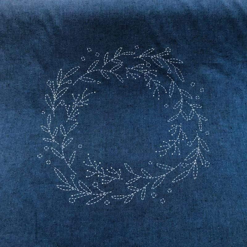 Sashiko Pre-Stencilled Wreath Fabric Panel Olympus