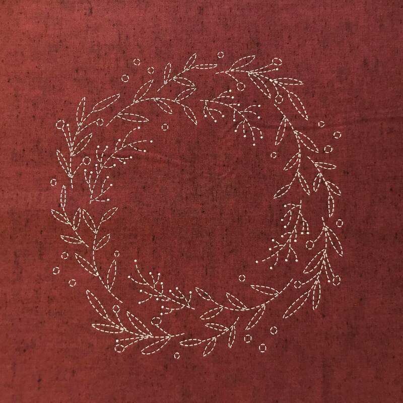 Sashiko Pre-Stencilled Wreath Fabric Panel Olympus