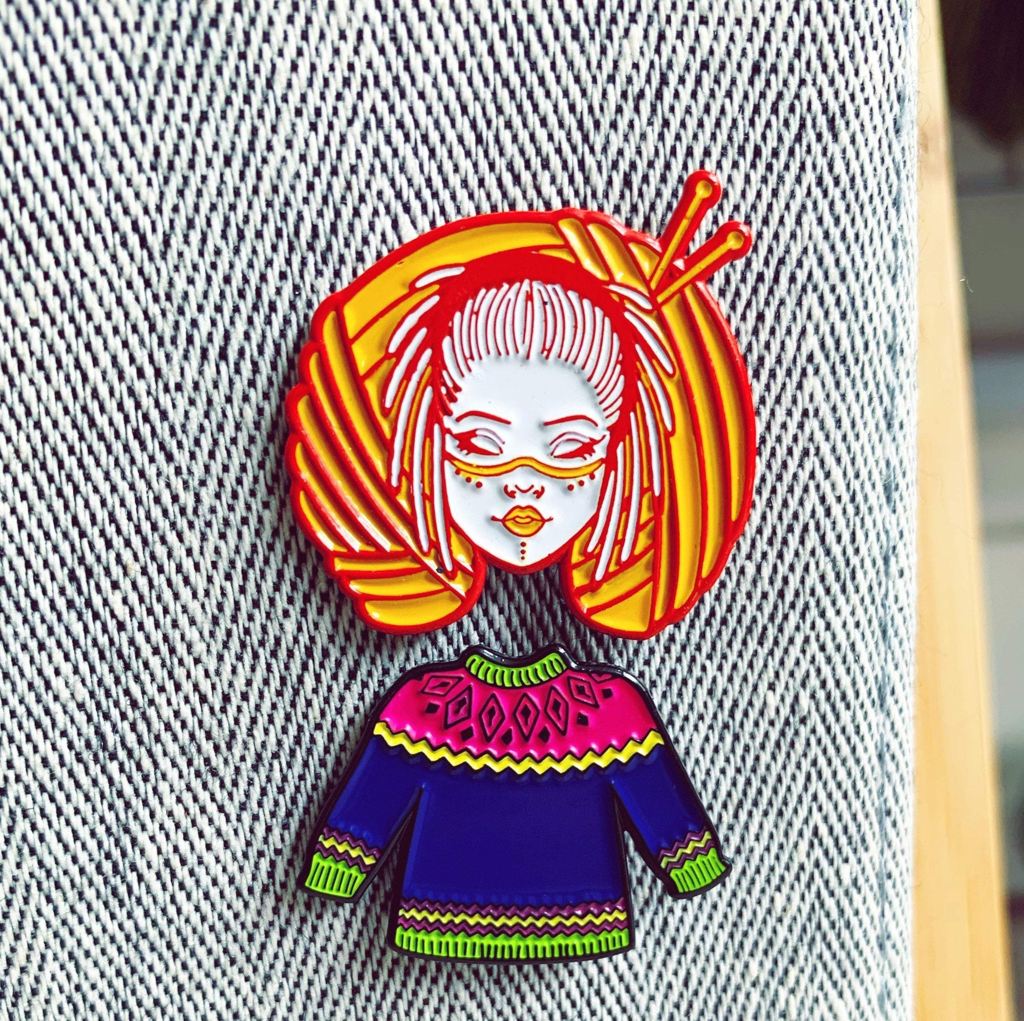 Sweater Knitter Enamel Pin Hartiful