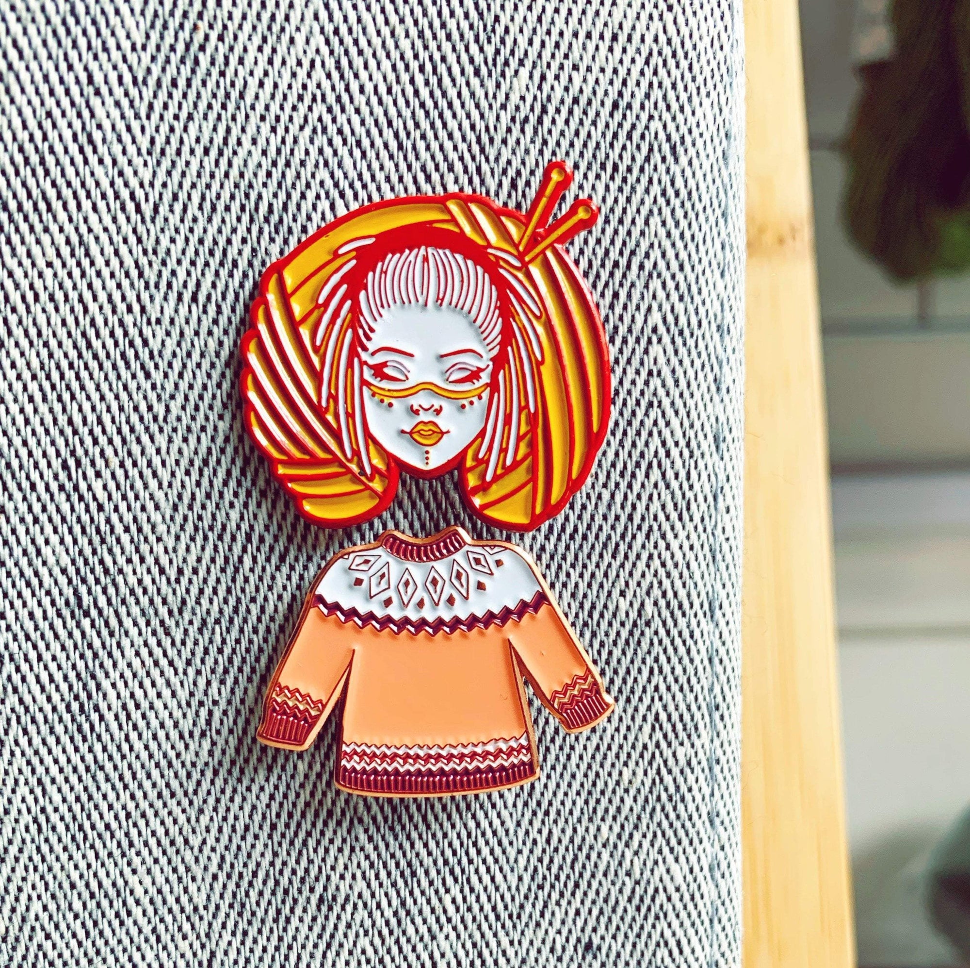 Sweater Knitter Enamel Pin Hartiful